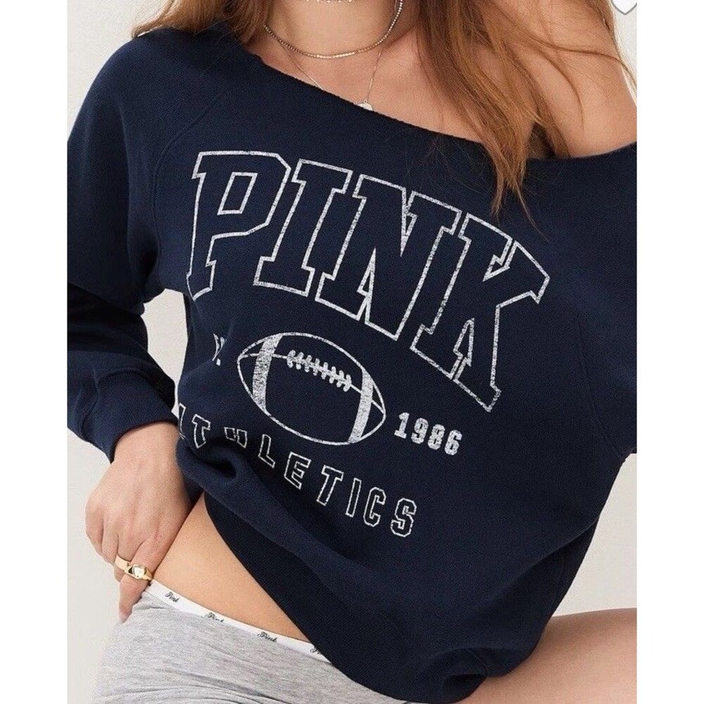 Victorias Secret Campus Fleece Off The Shoulder Football Sweatshirt Size Small